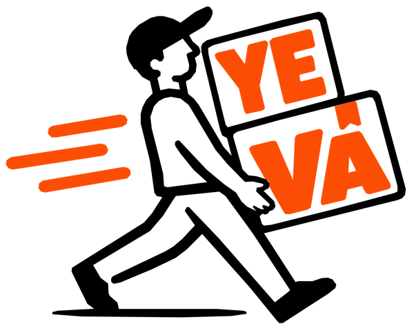 Logo de YEVÁ: un repartidor llevando cajas